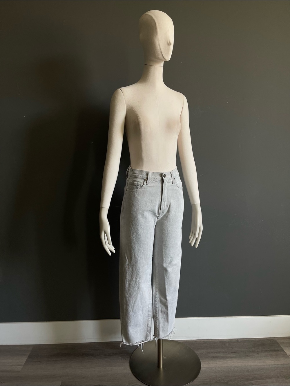 GOLDSIGN Size 25 Pale Gray High Rise Straight Crop Raw Hem Quiet Luxury Jeans